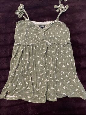 Torrid Olive Green Floral Smocked Tie-Shoulder Camisole